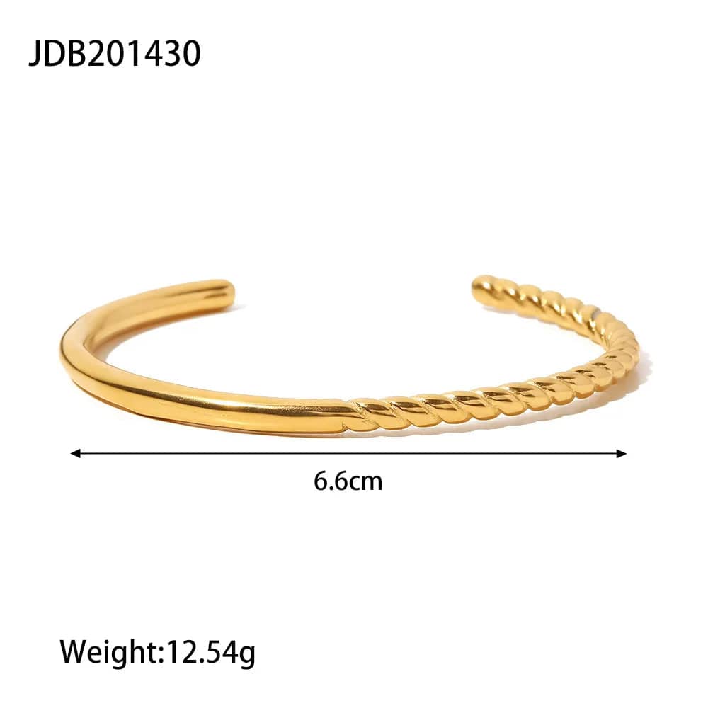 New Style Waterproof 18K Gold Plated Stainless Steel Jewelry Party Gift Wide Opening Texture Bracelet for Women