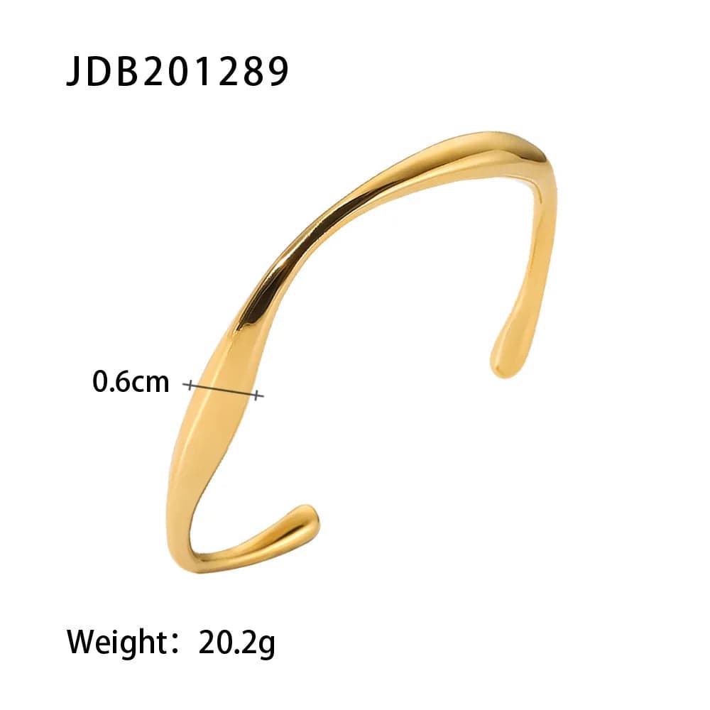 New Style Waterproof 18K Gold Plated Stainless Steel Jewelry Party Gift Wide Opening Texture Bracelet for Women