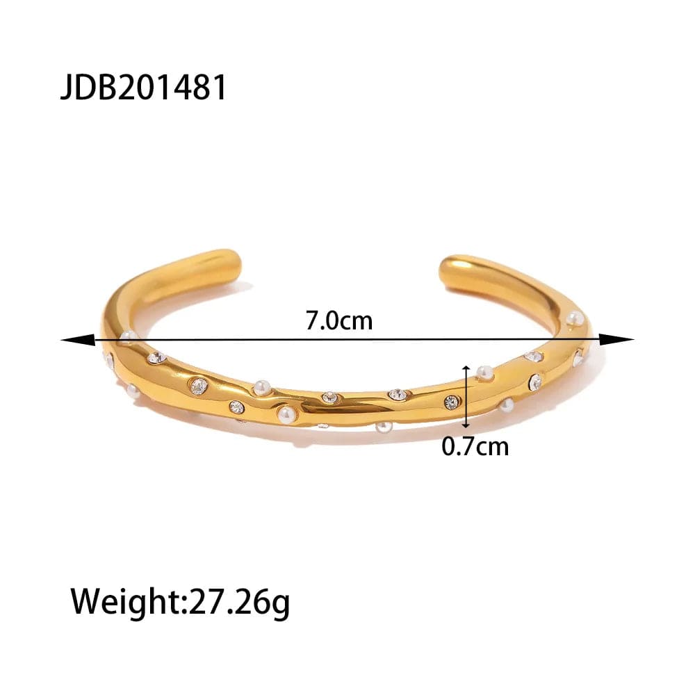 New Style Waterproof 18K Gold Plated Stainless Steel Jewelry Party Gift Wide Opening Texture Bracelet for Women