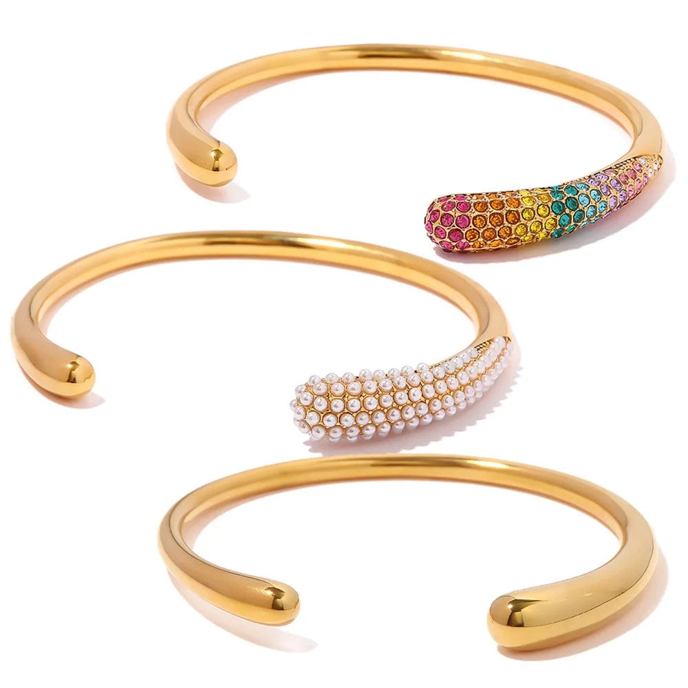New Style Waterproof 18K Gold Plated Stainless Steel Jewelry Party Gift Wide Opening Texture Bracelet for Women