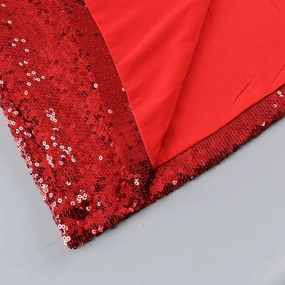 New Style Women Celebrity Lapel Fashion Sequined Long-sleeved Top Slim Sexy Slit Skirt Two-piece Elegant Urban Women's Wear