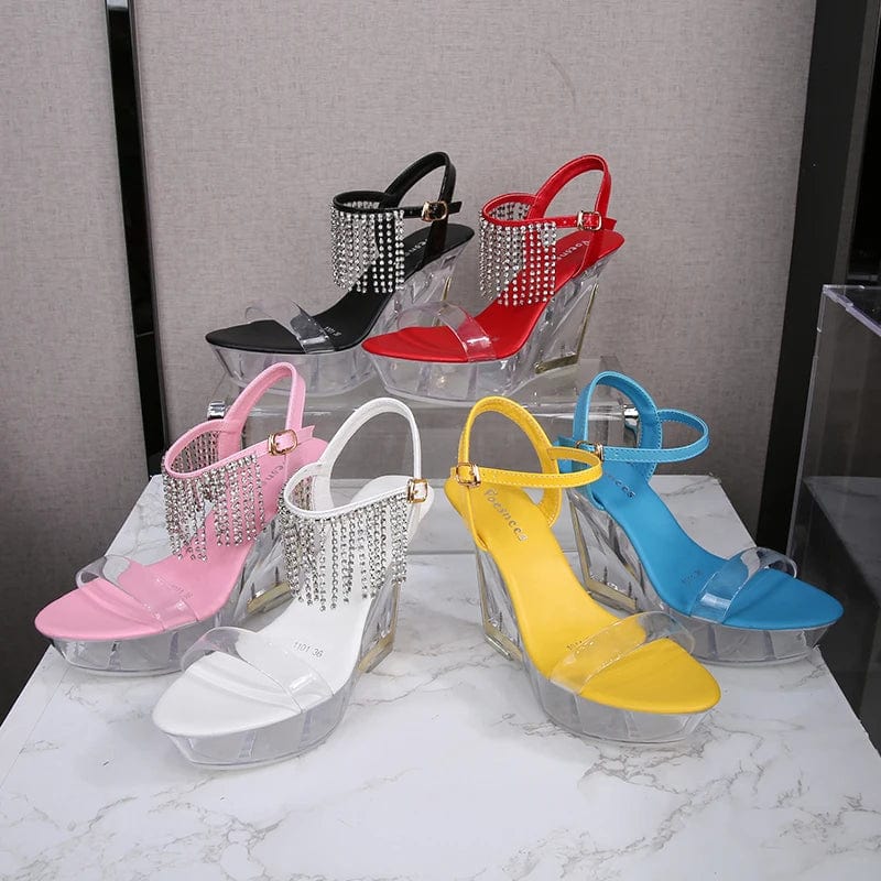 New Style Women Sandals Shoes 10 cm High Heel Wedge Sandals Fashion Diamond Tassel Sandals Shoes For Women