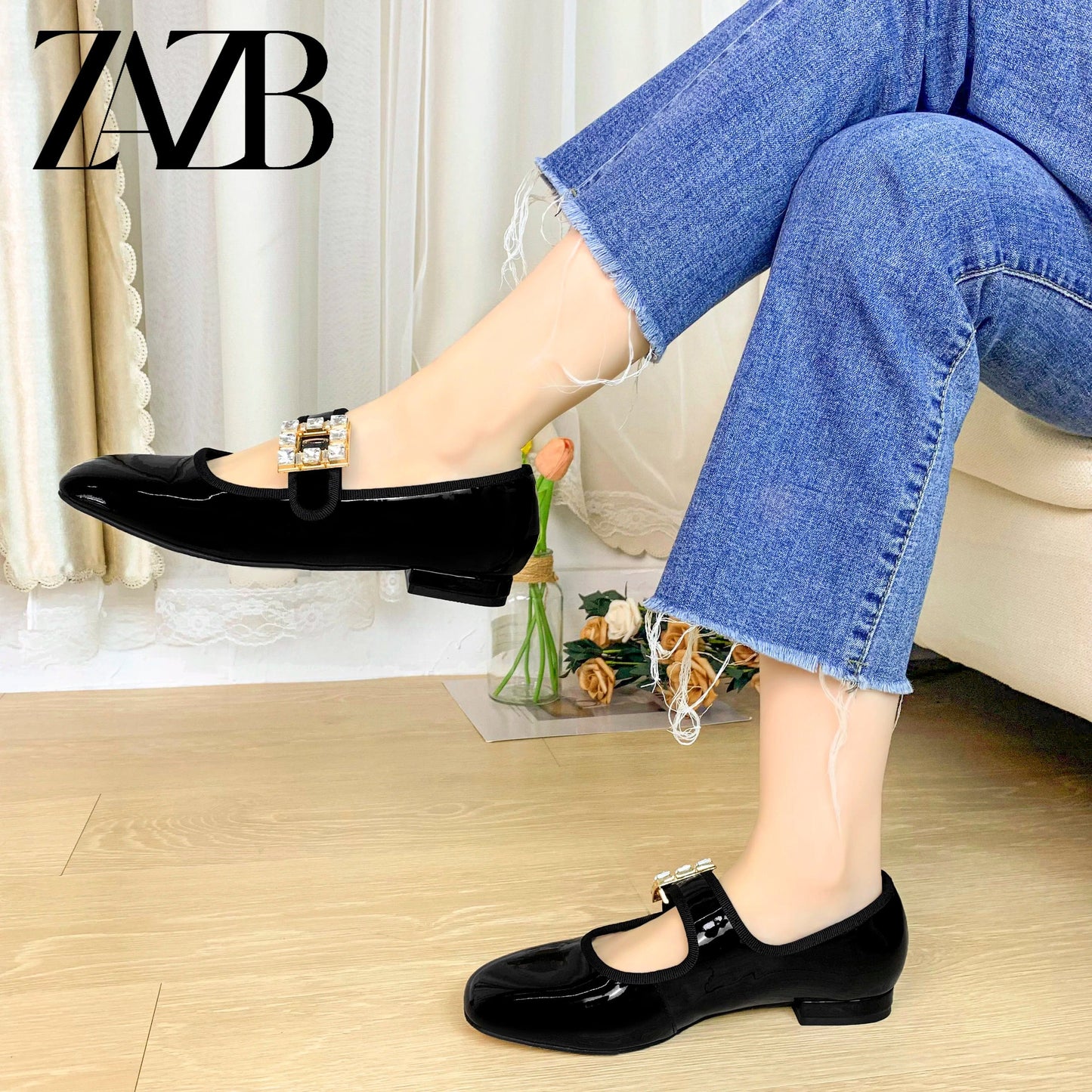 New styles Design H letter metal buckle Women's flat shoes Square head office simple casual flats Belt buckle loafers mules