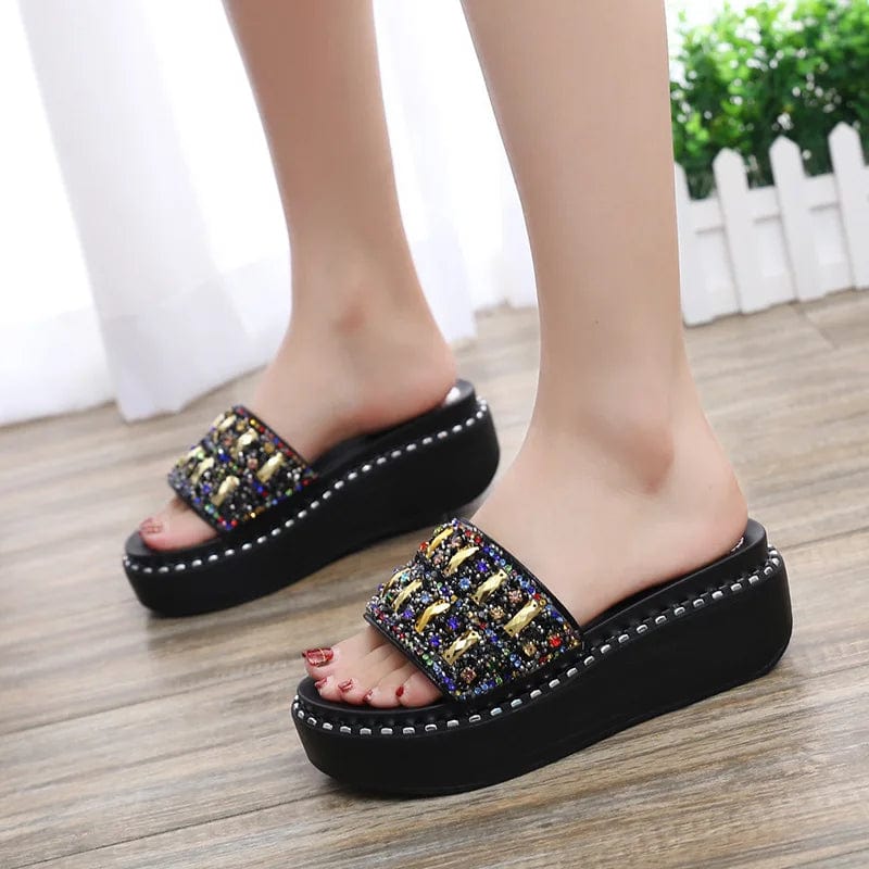 New Summer adult Shoes online celebrity Casual slipper woman Fashionable colorful sequins Beach Non-slip Outdoor Sandals