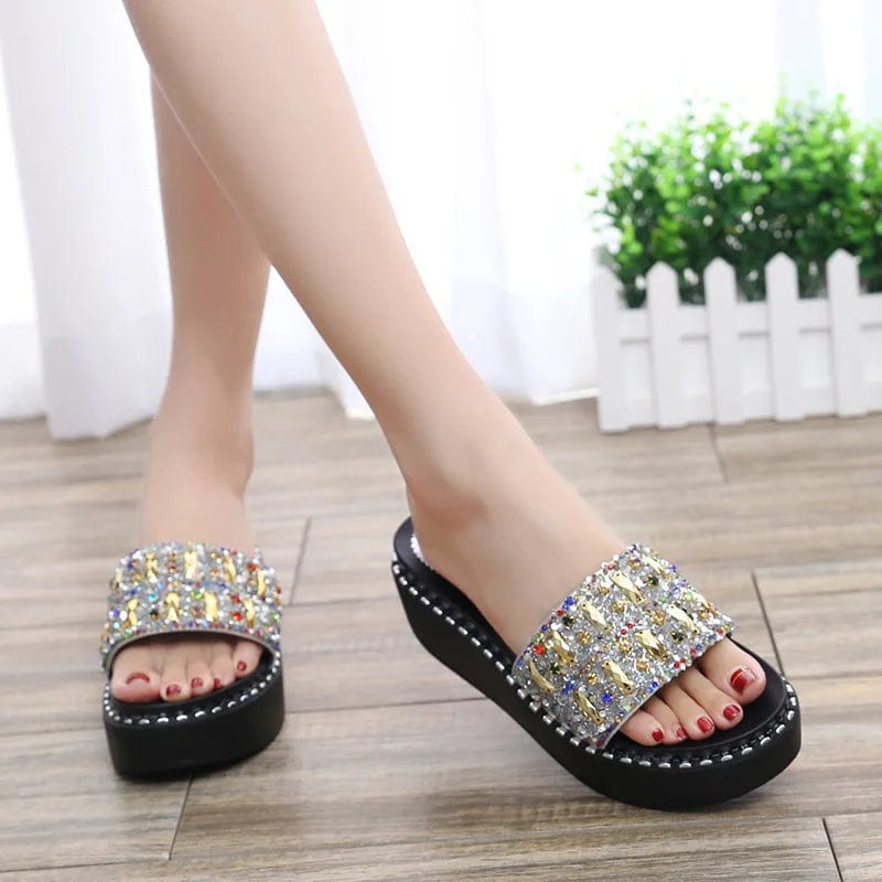 New Summer adult Shoes online celebrity Casual slipper woman Fashionable colorful sequins Beach Non-slip Outdoor Sandals