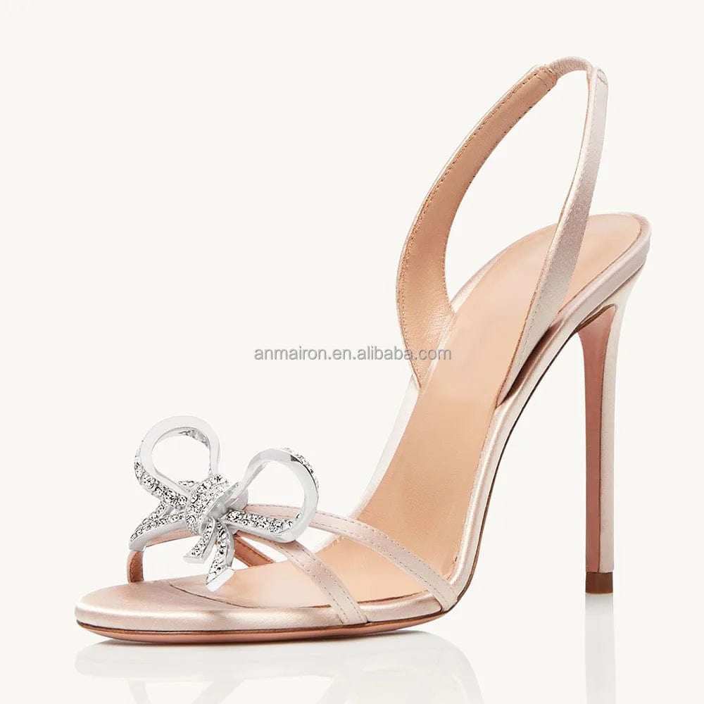 new summer European and American large size silver bow diamond jewelry high heeled sandals