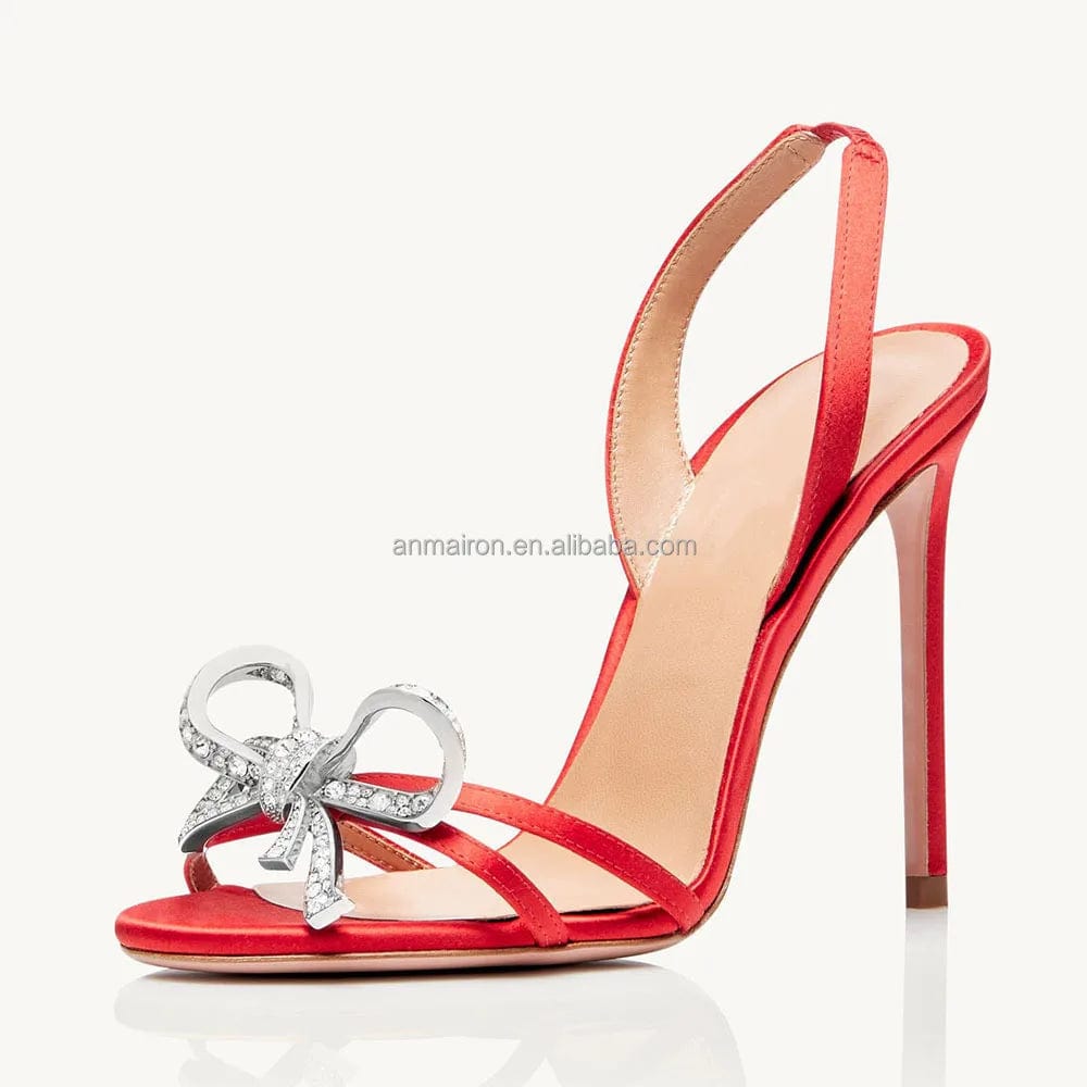 new summer European and American large size silver bow diamond jewelry high heeled sandals