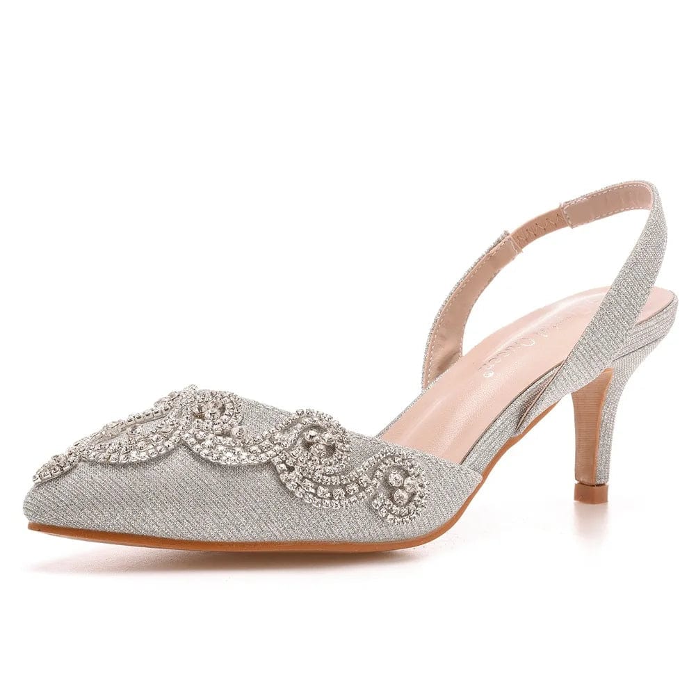 New Summer Sandals Women Breathable Sliver Rhinestone Decor Shoes Slingback Hollow Out Thin Heels Sandals For Ladies Party Shoes
