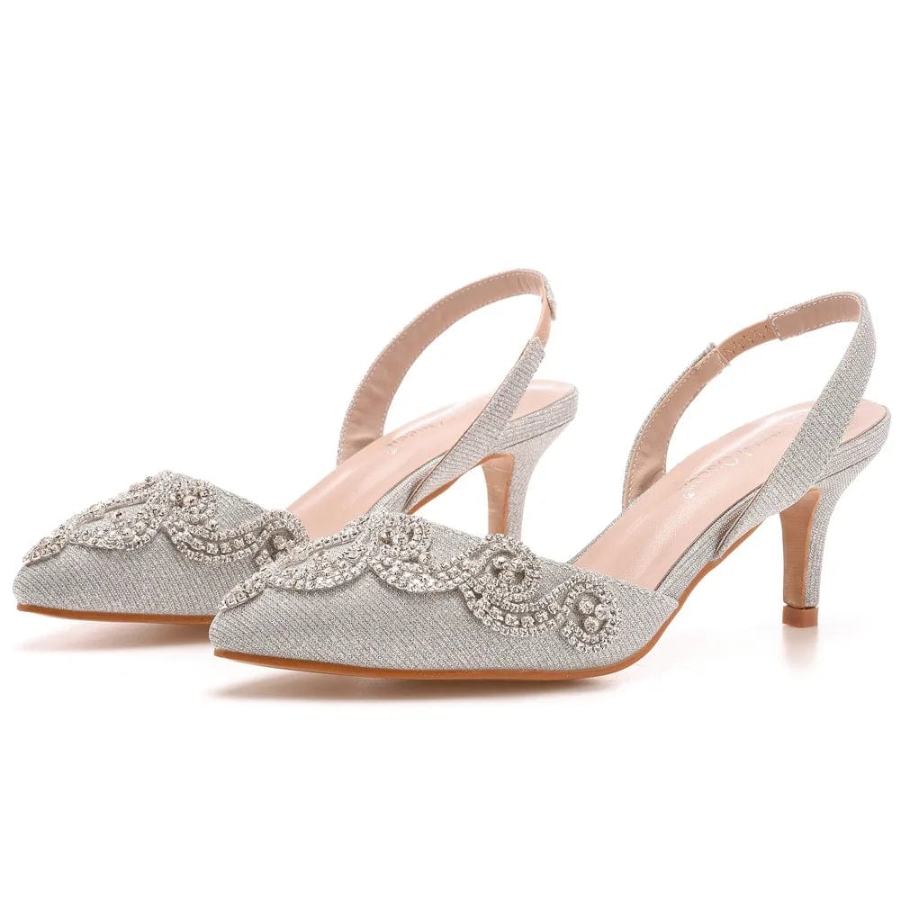 New Summer Sandals Women Breathable Sliver Rhinestone Decor Shoes Slingback Hollow Out Thin Heels Sandals For Ladies Party Shoes