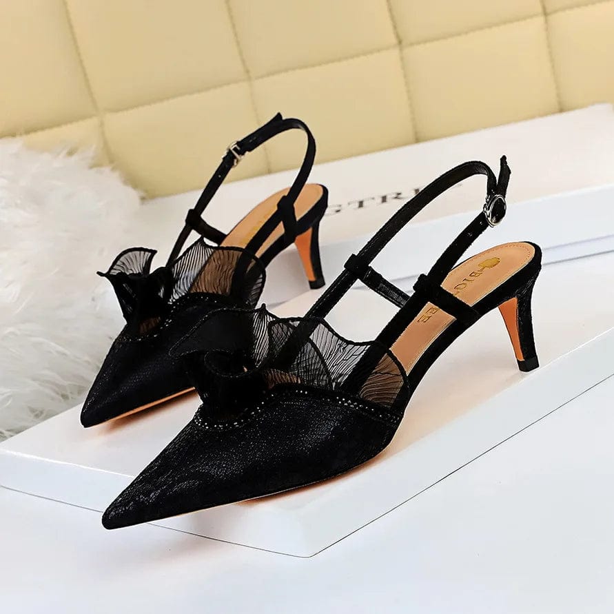 New Summer Women Shoes Sexy Mesh Lace Mujer Shoes Hollow Out Slingback High Heel Sandals For Ladies Nightclub Party Dress Sandal