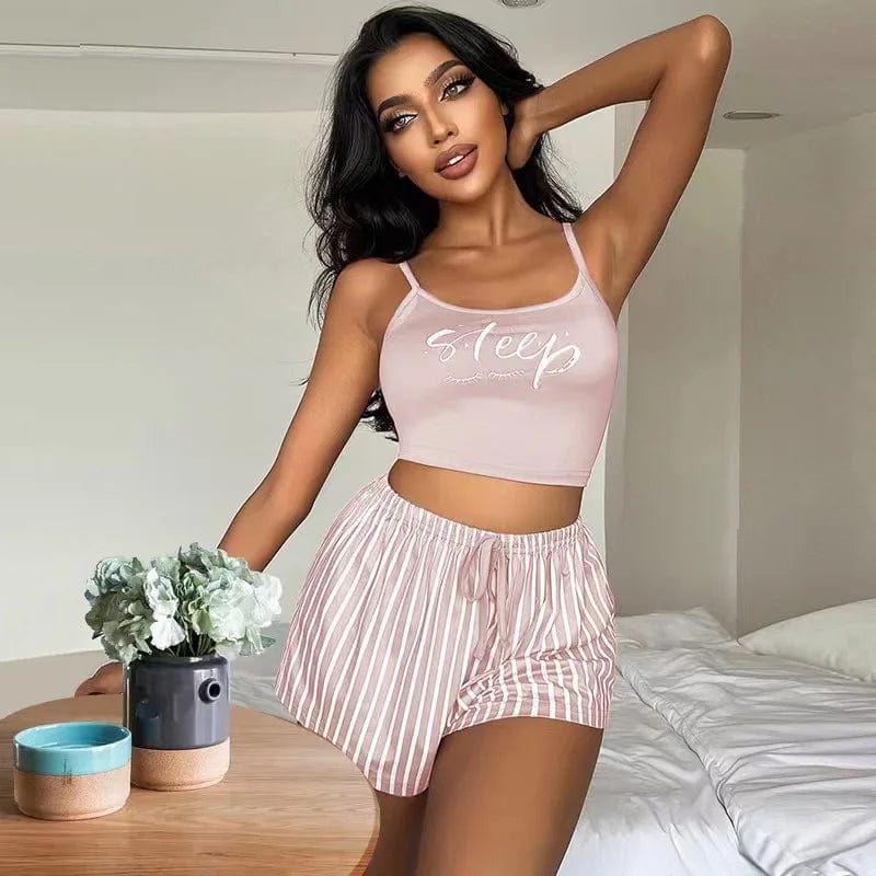 New suspender pajamas women's drawstring shorts suit letter stripe printed ladies' home clothes can be worn outside