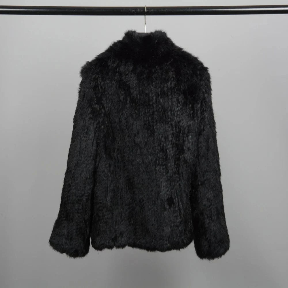 New Thick Knitted Real 100% Genuine Rabbit Fur Coat Women's Winter Outwear Fashion Style Ladies Jackets