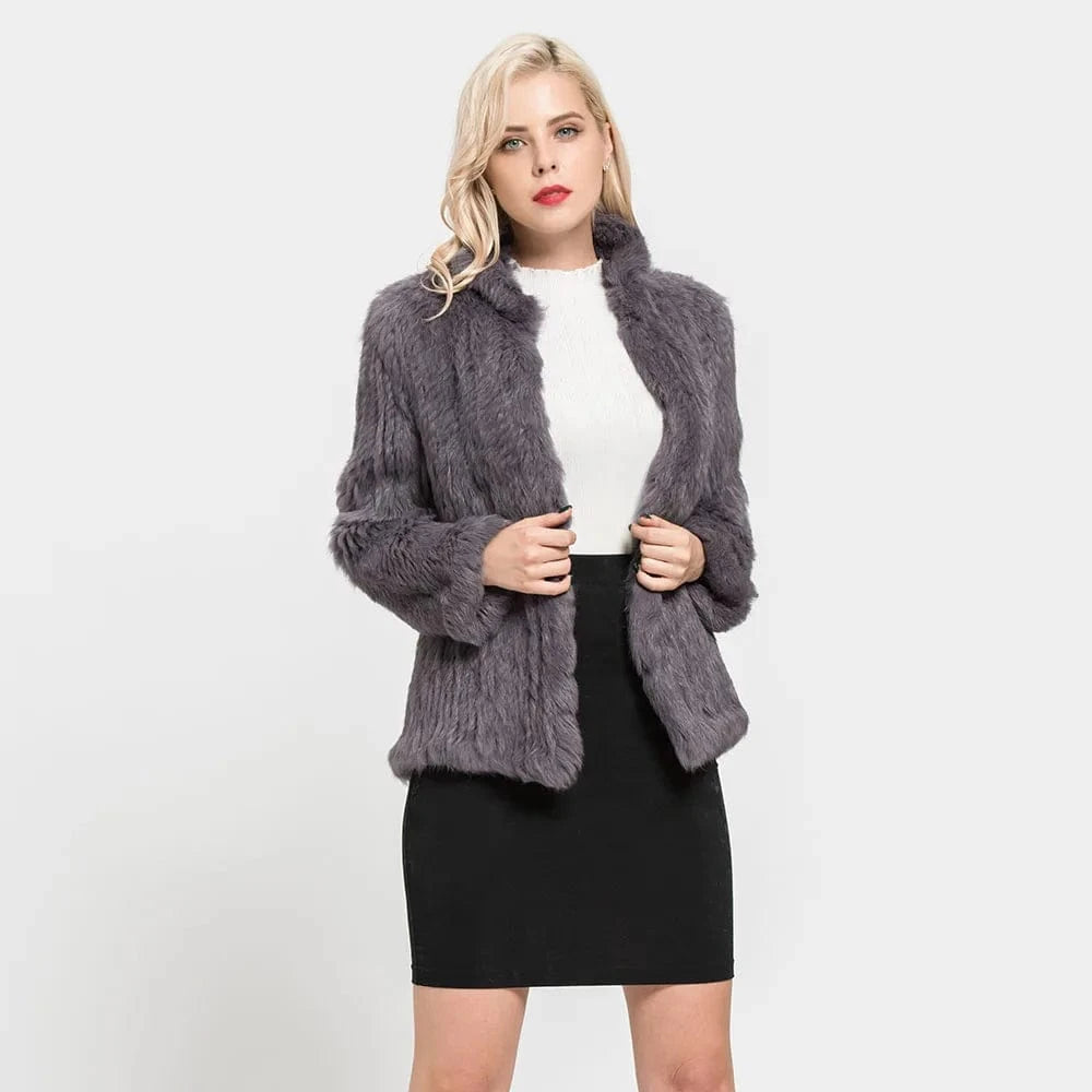 New Thick Knitted Real 100% Genuine Rabbit Fur Coat Women's Winter Outwear Fashion Style Ladies Jackets