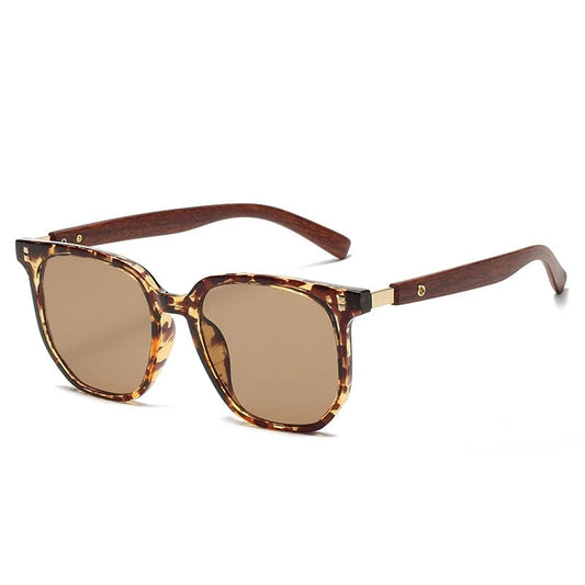New version metal  brown sunglasses women's retro wood grain leg Polygon sunglasses fashion sunglasses 2024