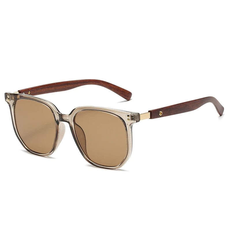 New version metal brown sunglasses women's retro wood grain leg Polygon sunglasses fashion sunglasses 2024
