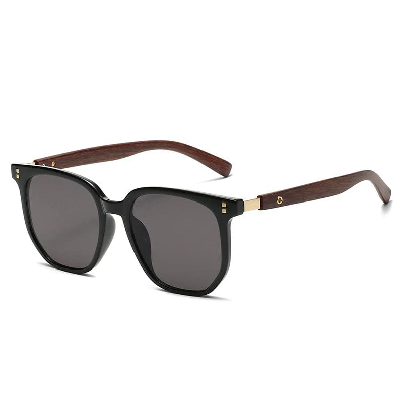 New version metal brown sunglasses women's retro wood grain leg Polygon sunglasses fashion sunglasses 2024