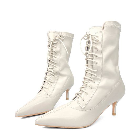 New Winter Autumn black Stiletto boot leather Pointed Toe Ladies Boots High Heels Middle cylinder Booties Women Lace up shoes