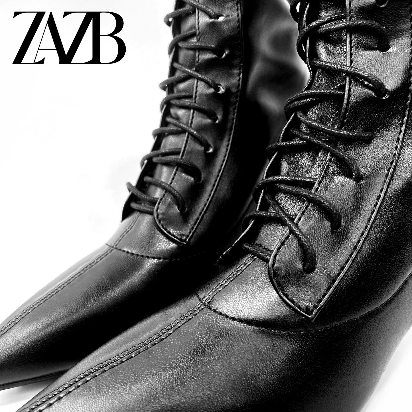 New Winter Autumn black Stiletto boot leather Pointed Toe Ladies Boots High Heels Middle cylinder Booties Women Lace up shoes
