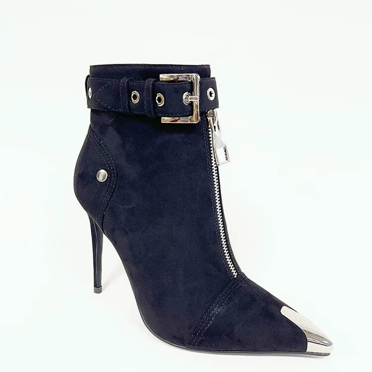 New Winter Autumn Black Stiletto Boot Leather Pointed Toe Ladies Boots High Heels Middle Cylinder Booties Women PU ZIP Rubber