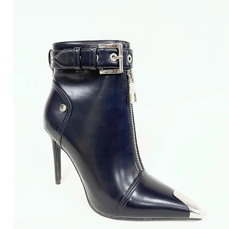 New Winter Autumn Black Stiletto Boot Leather Pointed Toe Ladies Boots High Heels Middle Cylinder Booties Women PU ZIP Rubber