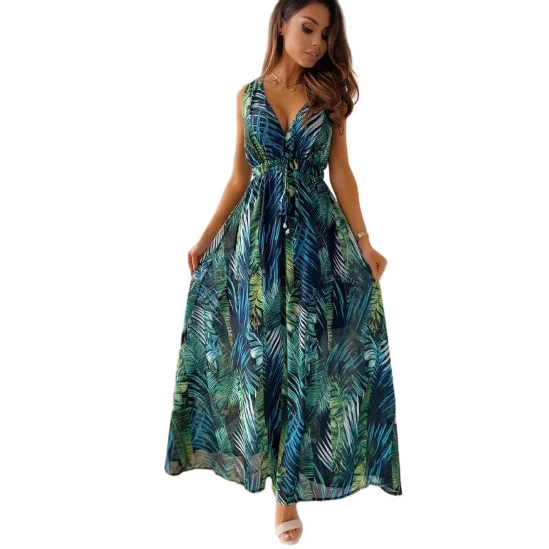new woman clothes large size v-neck floral ladies evening dresses all-match dress new printed backless strap casual clothing