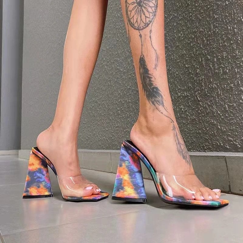 New Women Fashion Transparent Sexy Wedding Party Shoes Woman Office High Heels Female Dress Sandals Square Head Large Size 35~43