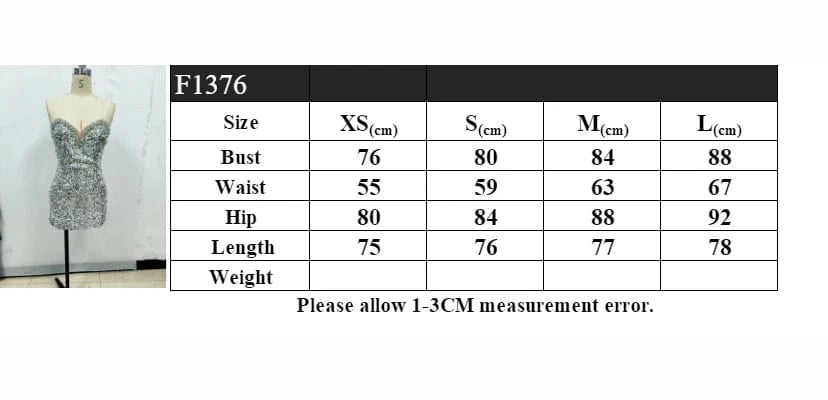 New Women Heavy Textured Evening Party Dress Luxury Socialite Style Silver Sparkle Sequin V-Neck Sexy Slim-Fit Halter Mini Dress