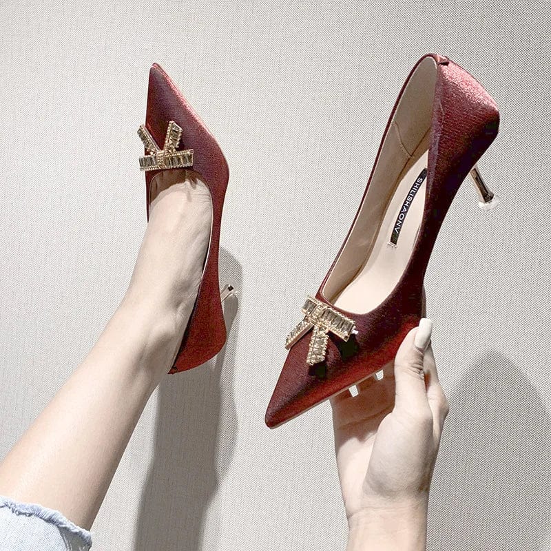 New Women Pointed-toe Bowknot High Heel Pumps Sexy Party Banquet Ladies Dress Shoes Spring Summer Sandals Female