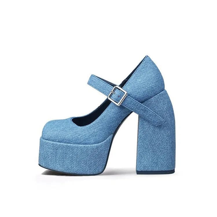 New Women Pump Simple Solid Color Mary Jane Platform Mujer Shoes Square-toe Lace Up Super High Heel Pumps Ladies Nightclub Shoes