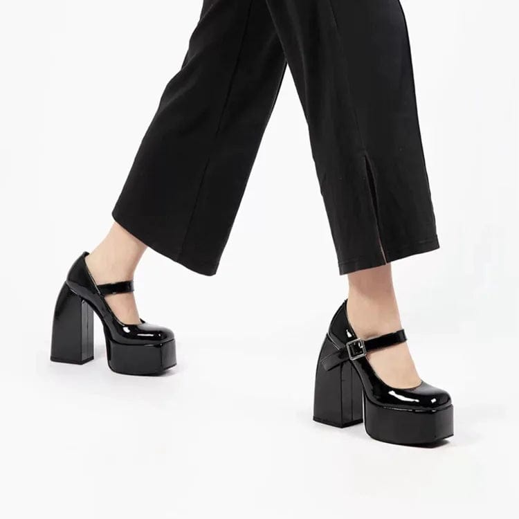 New Women Pump Simple Solid Color Mary Jane Platform Mujer Shoes Square-toe Lace Up Super High Heel Pumps Ladies Nightclub Shoes