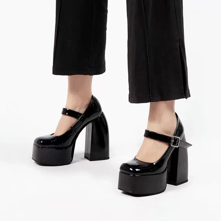 New Women Pump Simple Solid Color Mary Jane Platform Mujer Shoes Square-toe Lace Up Super High Heel Pumps Ladies Nightclub Shoes