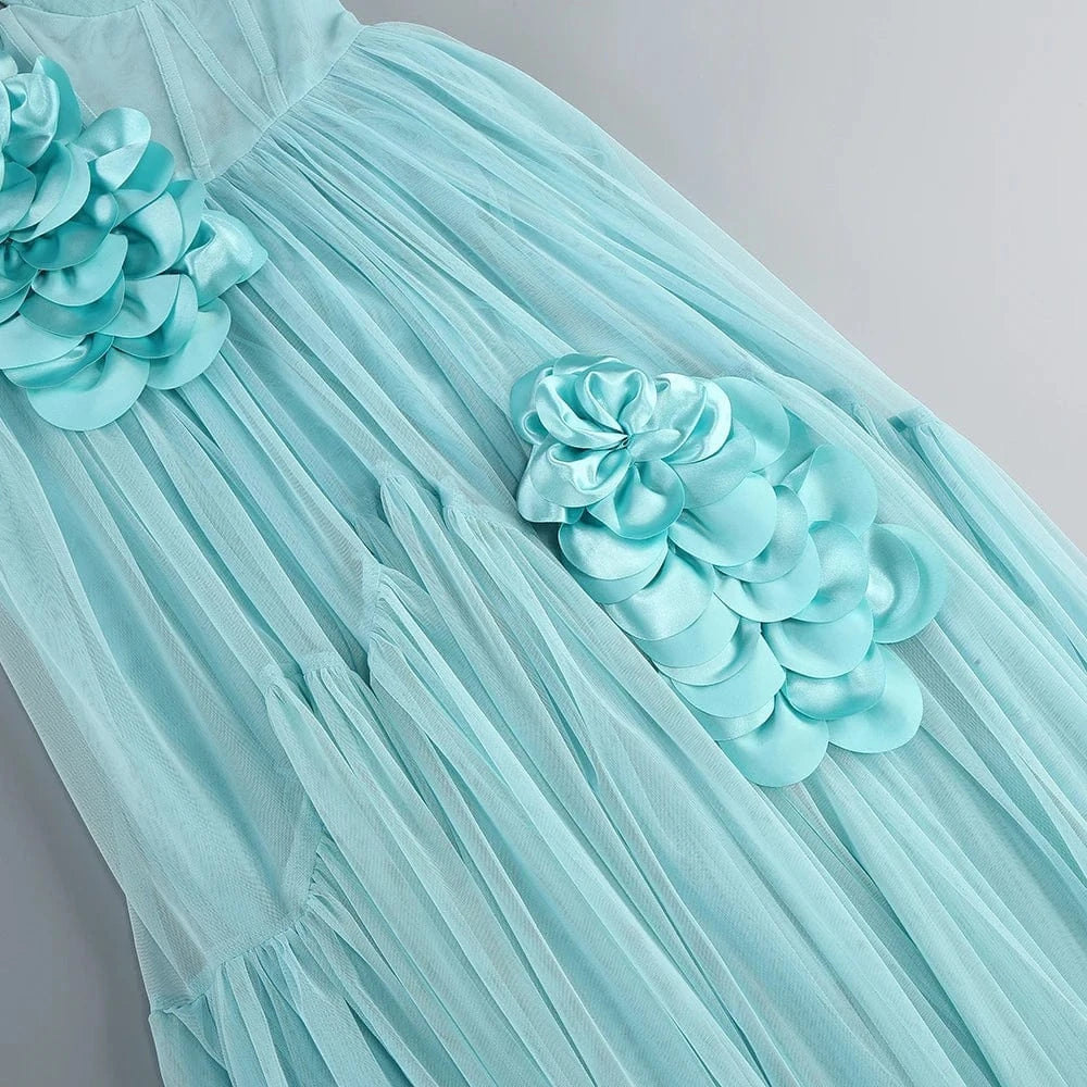 New Women's Sexy Strapless Casual Dress Holiday Style Three-Dimensional Flower Decorated Dress Floor-Length Evening Dress