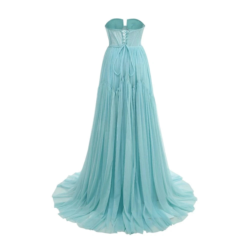New Women's Sexy Strapless Casual Dress Holiday Style Three-Dimensional Flower Decorated Dress Floor-Length Evening Dress
