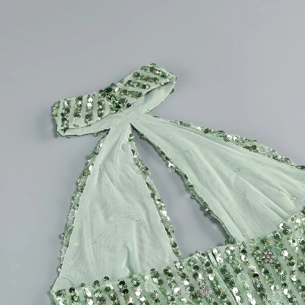 New Women's Sleeveless Halter Backless Cut out Skirt Sexy Sequin Design Dress Mini Evening Dress High Fashion Luxury Dress