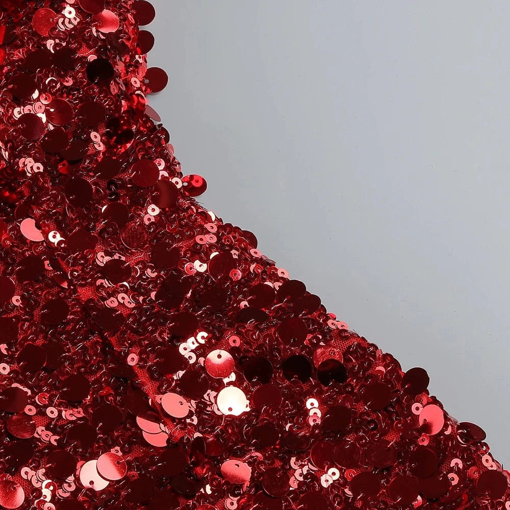 New Women's Splicing Sequins Red Swing Collar Halter Sleeveless Dress Sexy Luxury Shiny Floor-Length Dress Fashion Banquet