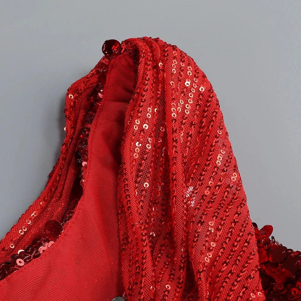 New Women's Splicing Sequins Red Swing Collar Halter Sleeveless Dress Sexy Luxury Shiny Floor-Length Dress Fashion Banquet