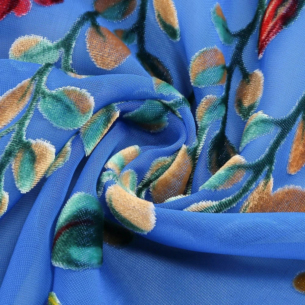 New Women's Velvet Print Hottie Hollow Out Backless Look Slimmer Halter Dress With Big Swing Slit Slim Calf Length Dress