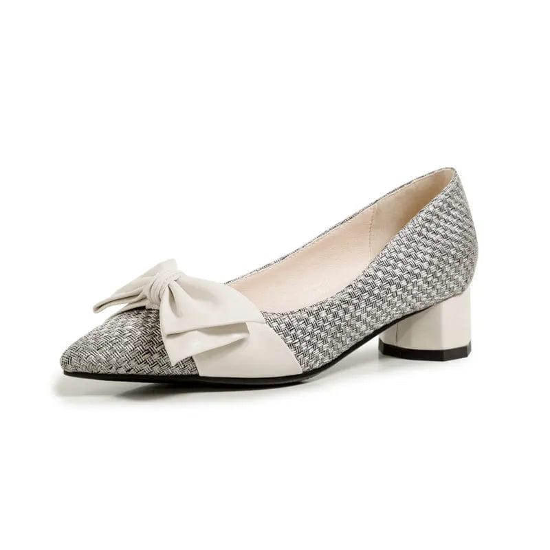 New Women Shallow Weaved Block Heels Pointed-toe Bowknot Female Sandals Size 32-48