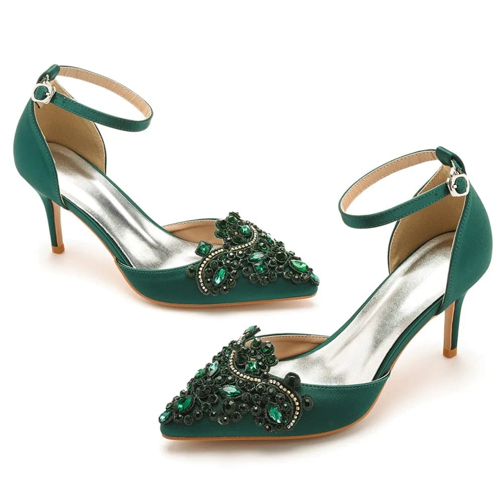New Women Shoes Luxury Rhinestone PU Pointed-toe Shoes Wrap-toe Ankle Strap High Heel Sandals For Ladies Banquet Dress Sandalias
