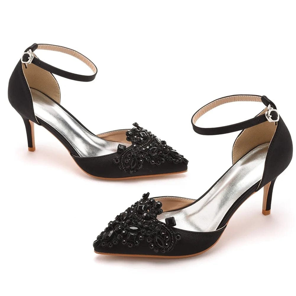 New Women Shoes Luxury Rhinestone PU Pointed-toe Shoes Wrap-toe Ankle Strap High Heel Sandals For Ladies Banquet Dress Sandalias