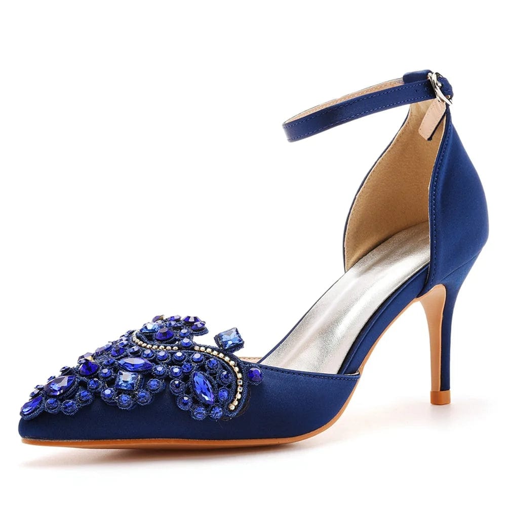 New Women Shoes Luxury Rhinestone PU Pointed-toe Shoes Wrap-toe Ankle Strap High Heel Sandals For Ladies Banquet Dress Sandalias