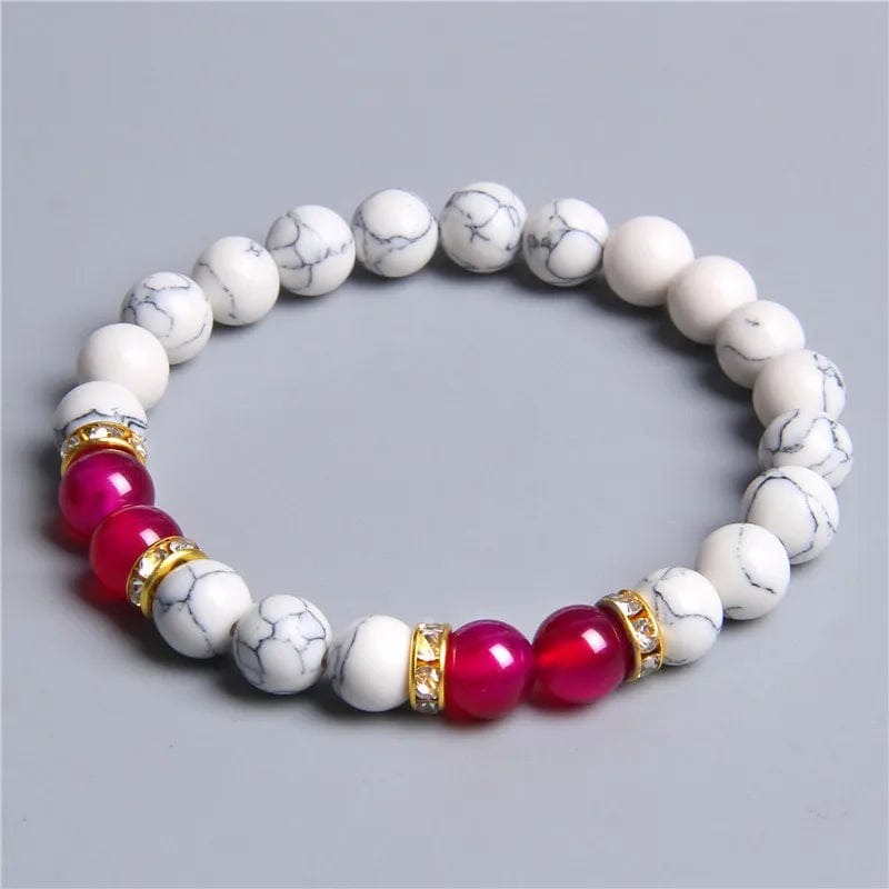 Newest Fashion Jewelry Handmade 8MM White Howlite Rose Quartz Stone Beads Couple Bracelet Wholesale