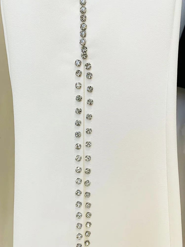 Newest Lady Stylish Rhinestone Lines Office Wear Fine Workmanship Beads Hot Drilling Blazer Flared Pants 2 Pieces Sets Women