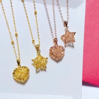 NINE'S 18K Solid Gold Fine Jewelry Star Heart Pendant Necklace Yellow Gold Customized Hollow Lucky Necklace