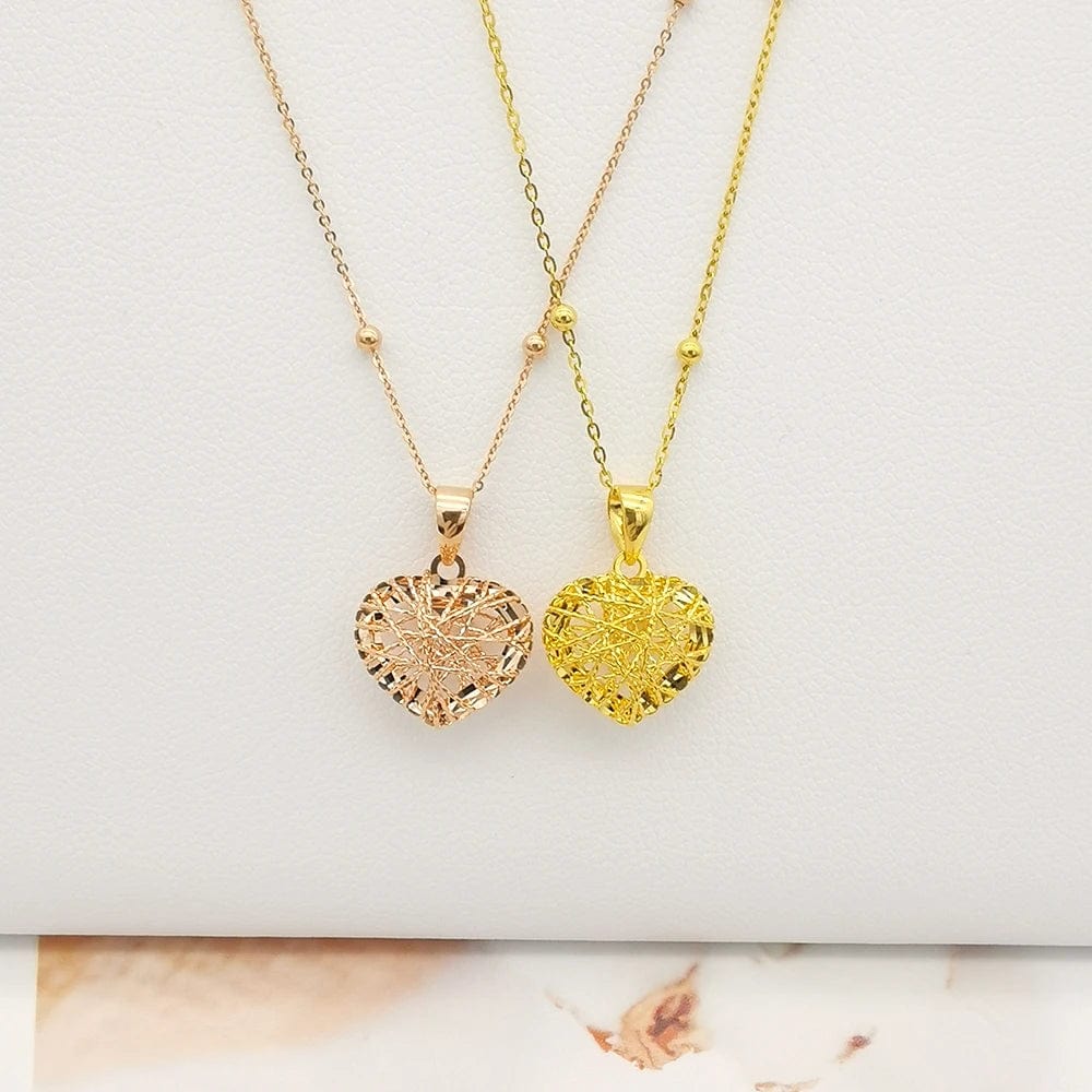 NINE'S 18K Solid Gold Fine Jewelry Star Heart Pendant Necklace Yellow Gold Customized Hollow Lucky Necklace