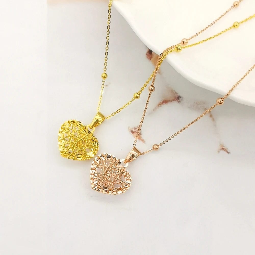NINE'S 18K Solid Gold Fine Jewelry Star Heart Pendant Necklace Yellow Gold Customized Hollow Lucky Necklace