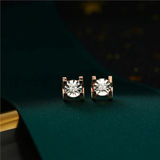 NINE'S Hot Sell Real 18K Solid Gold Stud Earring Trendy Design Real Gold Earring Stud 18K Gold Diamonds Jewelry