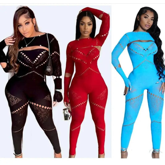 NN0042 new arrival 2024 spring womens clothing sexy playsuit hollow out lace rompers bodycon solid jumpsuits women