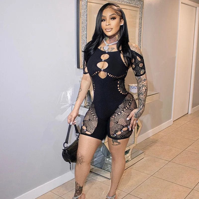 NN0042 new arrival 2024 spring womens clothing sexy playsuit hollow out lace rompers bodycon solid jumpsuits women