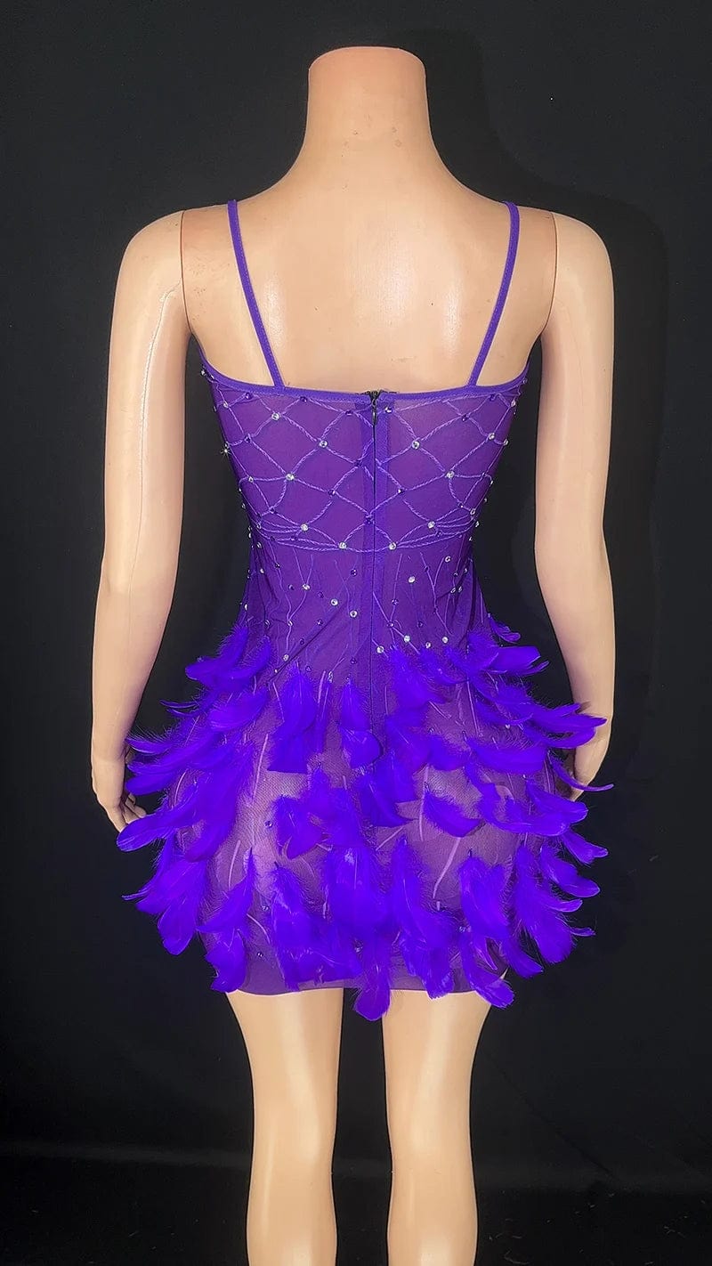 NOVANCE 2024 purple feather sexy mini shiny diamonds elegant evening dress with cape women sling plus size clothes for evening
